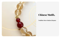 Fortune Blessing Bracelet, New Chinese design, Handmade Red chalcedony Imitation Yellow Crystal Jewelry