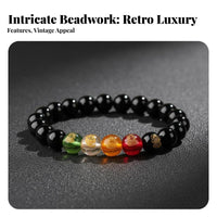 black stone Five Fortune Bracelet, Unisex, Carved fortunate Beads, Birthday Year, Oriental Accessory