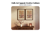 Handmade New Year Painting Sticker, Weifang Yangjiabu Woodblock, Traditional Craft, Brocade Mounted, Festive Wall Decor