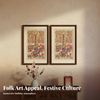 Handmade New Year Painting Sticker, Weifang Yangjiabu Woodblock, Traditional Craft, Brocade Mounted, Festive Wall Decor