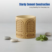 Retro Cement Flower Pot, Woven Lattice Pattern Planter with Tray, Indoor and Balcony Decoration