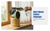 Retro Cement Flower Pot, Woven Lattice Pattern Planter with Tray, Indoor and Balcony Decoration