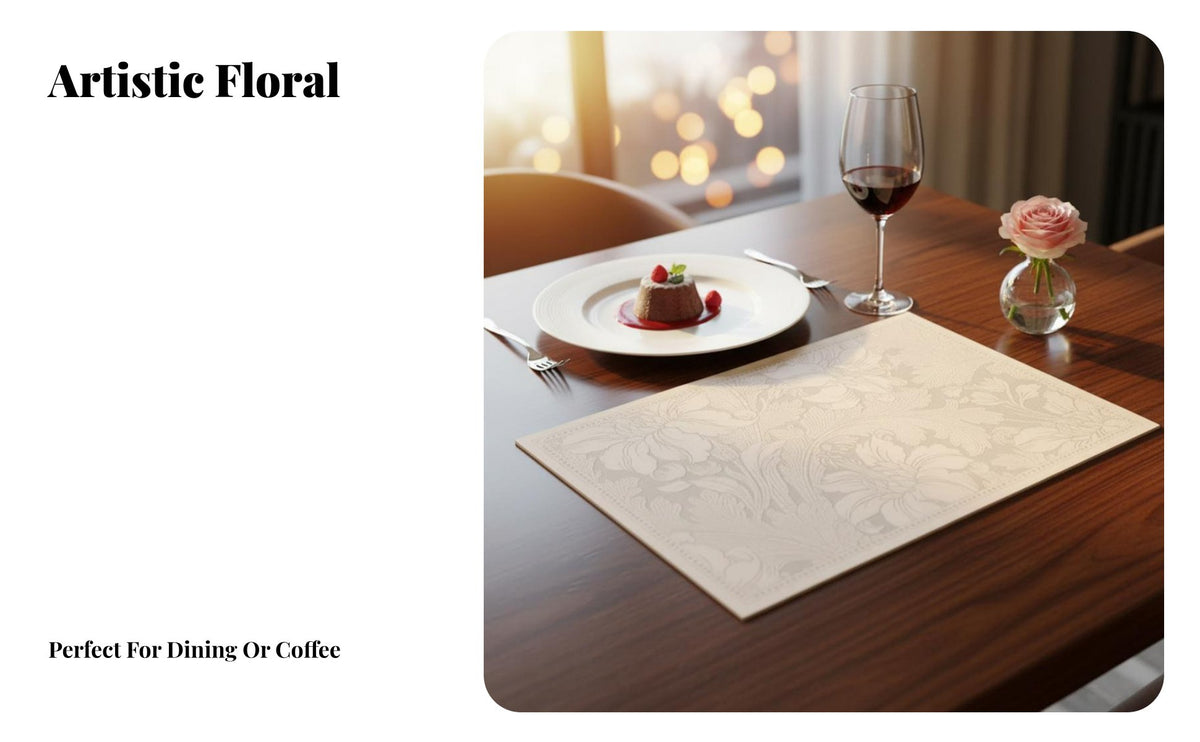 PU Leather Placemat, Waterresistant, Oilresistant, Heat-Insulated, Modern Floral Table Mat for Dining, Coffee Machine, Wash drink mat