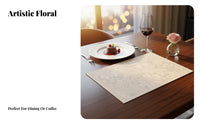 PU Leather Placemat, Waterresistant, Oilresistant, Heat-Insulated, Modern Floral Table Mat for Dining, Coffee Machine, Wash drink mat