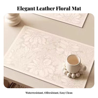 PU Leather Placemat, Waterresistant, Oilresistant, Heat-Insulated, Modern Floral Table Mat for Dining, Coffee Machine, Wash drink mat