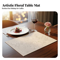 PU Leather Placemat, Waterresistant, Oilresistant, Heat-Insulated, Modern Floral Table Mat for Dining, Coffee Machine, Wash drink mat
