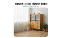 Japanese Reddish-Brown Wood Sideboard, Nordic Style, Fluted Glass Doors, Dustproof Storage Cabinet, Multipurpose Buffet