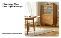 Japanese Reddish-Brown Wood Sideboard, Nordic Style, Fluted Glass Doors, Dustproof Storage Cabinet, Multipurpose Buffet