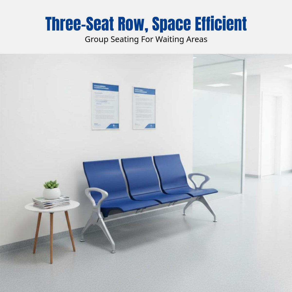 Public Waiting Bench, Polyurethane Seat, Metal Frame, for Airport, Bank, Hospital