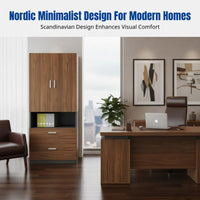 Engineered Wood Filing Cabinet, Storage Shelf, Office Organizer, Modern Minimalist, Floor Standing, Sliding Door