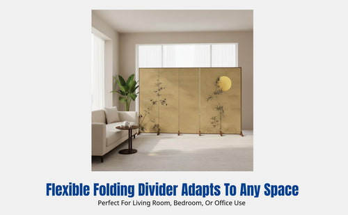 Modern Chinese Folding Screen Divider, Fabric Panel, Movable Partition, Artistic Watercolor, for Living Room, Bedroom, Office, Hotel