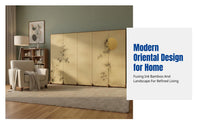 Modern Chinese Folding Screen Divider, Fabric Panel, Movable Partition, Artistic Watercolor, for Living Room, Bedroom, Office, Hotel