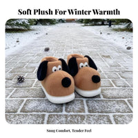 Cartoon Dog Plush Winter Boots, Comfortable Non-Slip House Slippers, Unisex Couple Shoes