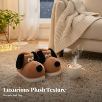 Cartoon Dog Plush Winter Boots, Comfortable Non-Slip House Slippers, Unisex Couple Shoes