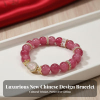 flower crystal Gourd Hand String, Red flower Beads, Elegant fortunate decoration, Modern Chinese design
