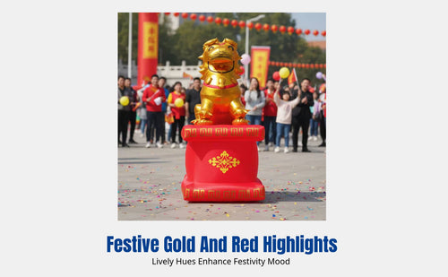 Gold Inflatable Lion, Wedding Decoration, Festive Symbol, Quick Setup, Auspicious for Celebrations
