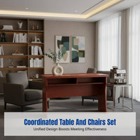Conference Table, Rectangular Office Desk, Sturdy Wood Veneer, Customizable, Meeting Room