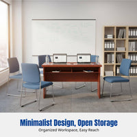 Conference Table, Rectangular Office Desk, Sturdy Wood Veneer, Customizable, Meeting Room