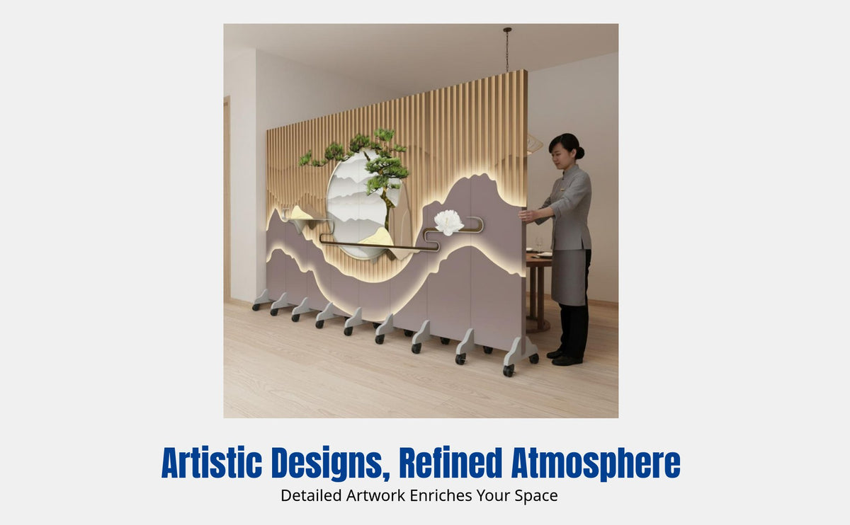 Chinese Style Wooden Room Divider, Folding Privacy Screen, Movable Partition for Office, Hotel, Living Room