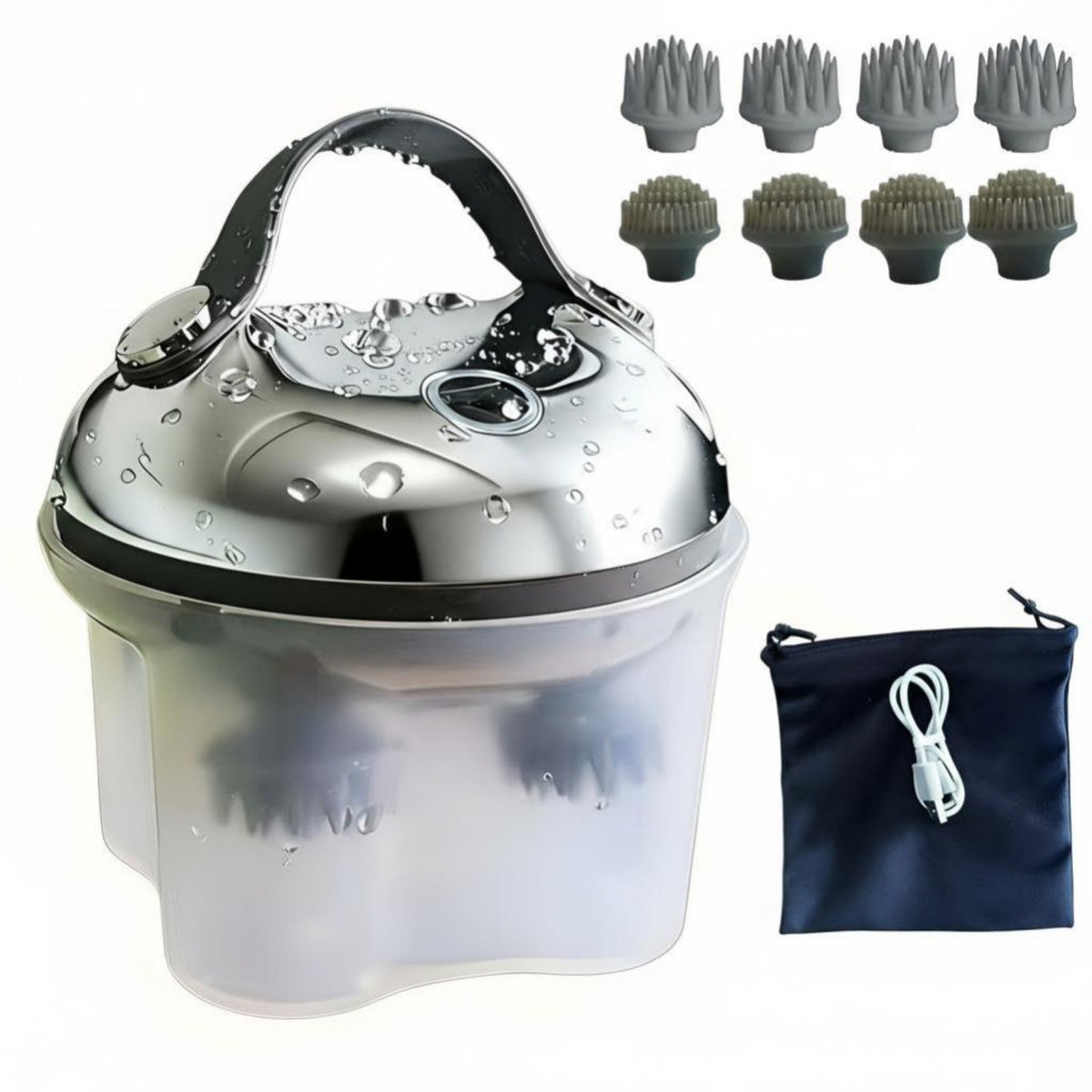Waterproof Electric Scalp Massager, 8-Prong Kneading, Red Light Hair Care Device