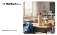 Student Cartoon Insulated Water Bottle, 316 Stainless Steel, Leakproof Portable