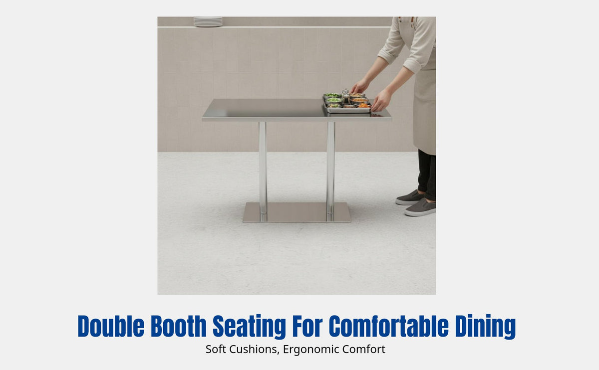 Stainless Steel Dining Table Set, Rustic Restaurant Furniture, Double Soft Booth Sofa, Hot Pot Buffet Chairs