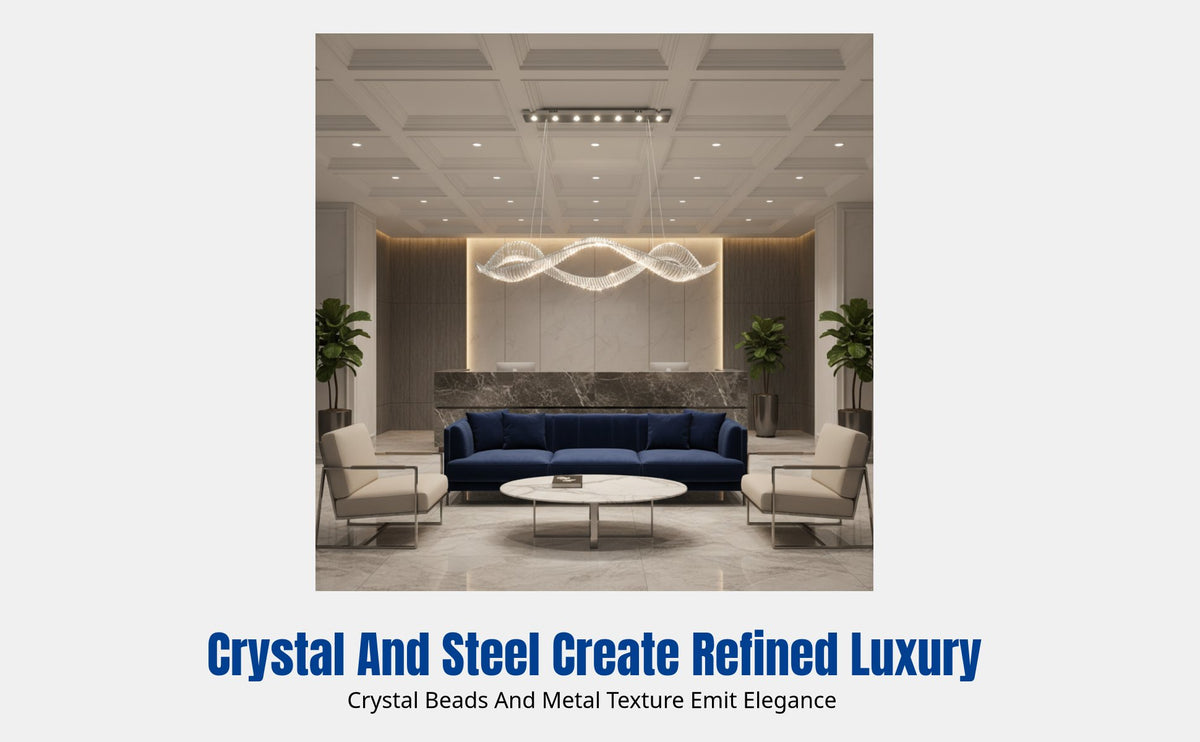 Modern Luxury Crystal Chandelier, Wave Art Pendant Light, Stainless Steel & Crystal, Adjustable LED, For Dining Room, Island, Bar Table
