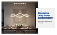 Modern Luxury Crystal Chandelier, Wave Art Pendant Light, Stainless Steel & Crystal, Adjustable LED, For Dining Room, Island, Bar Table