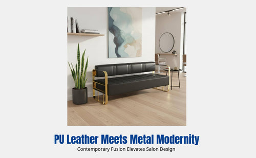 Modern Minimalist Sofa Chair for Waiting Area, Long Bench, Commercial Leather Seating, Metal Frame, Hair Salon Lounge, Luxury Design