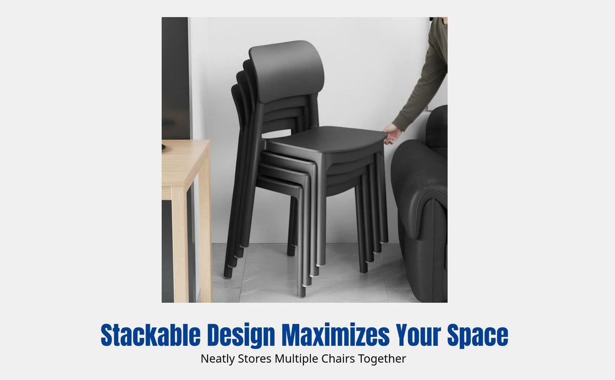 Dining Chair, Stackable, Thickened Seat, Modern Minimalist, Black, Ergonomic Backrest for Home, Kitchen, Restaurant