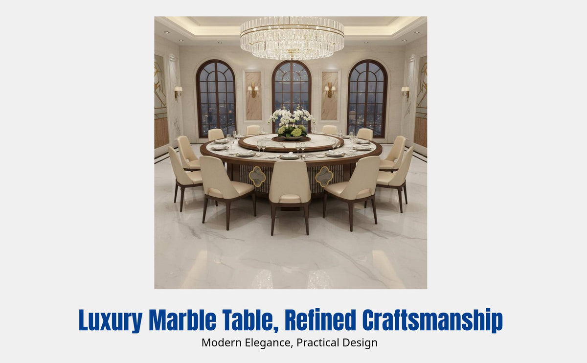 Electric Marble Dining Table for Hotel, Modern Round Table with Rotating Center, Large Capacity for Banquet, Restaurant, Lounge