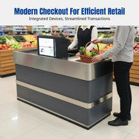 Supermarket Steel-Wood Cashier Counter, Stainless Steel Commercial Bar Table, Modern Minimalist Checkout Desk for Grocery, Mall, Convenience Store