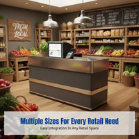 Supermarket Steel-Wood Cashier Counter, Stainless Steel Commercial Bar Table, Modern Minimalist Checkout Desk for Grocery, Mall, Convenience Store