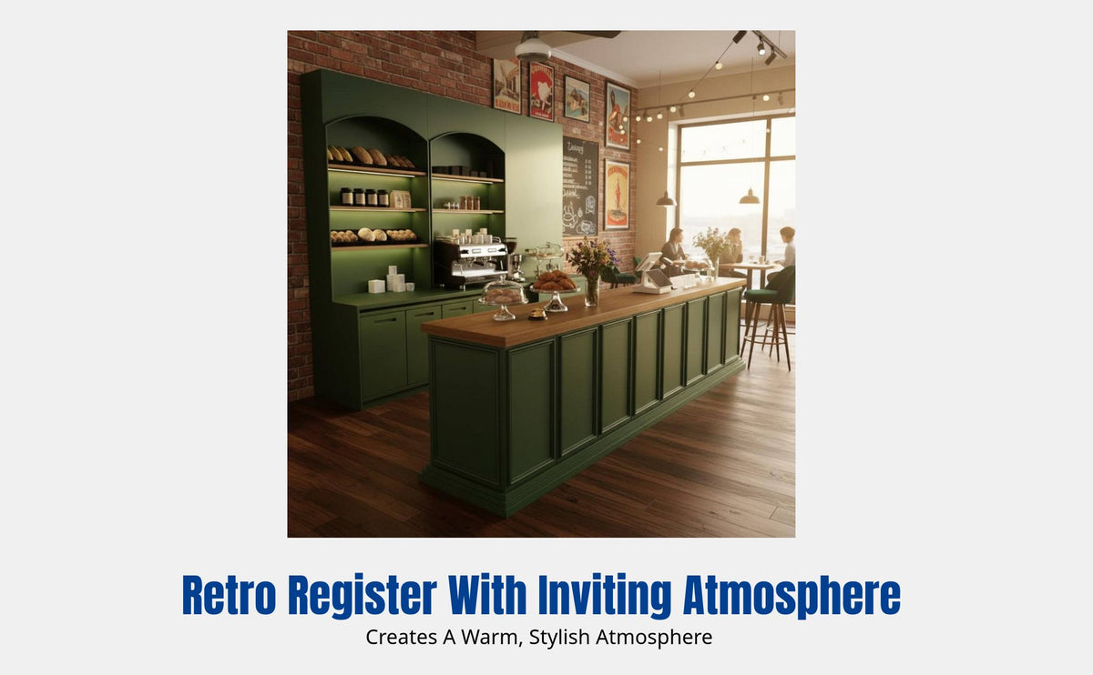 Retro Coffee Bar Counter, Reception Desk, Cashier Station, Modern Commercial Space, Ideal for Cafe, Bakery, Milk Tea Shop