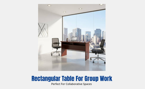 Conference Table and Chair Set, Rectangular Meeting Desk, Wood Veneer Surface, Office Training Room