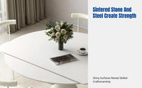 Cream Design Sintered Stone Dining Table, Rotating, Extendable, Folding, Square to Round, Modern Minimalist for Home