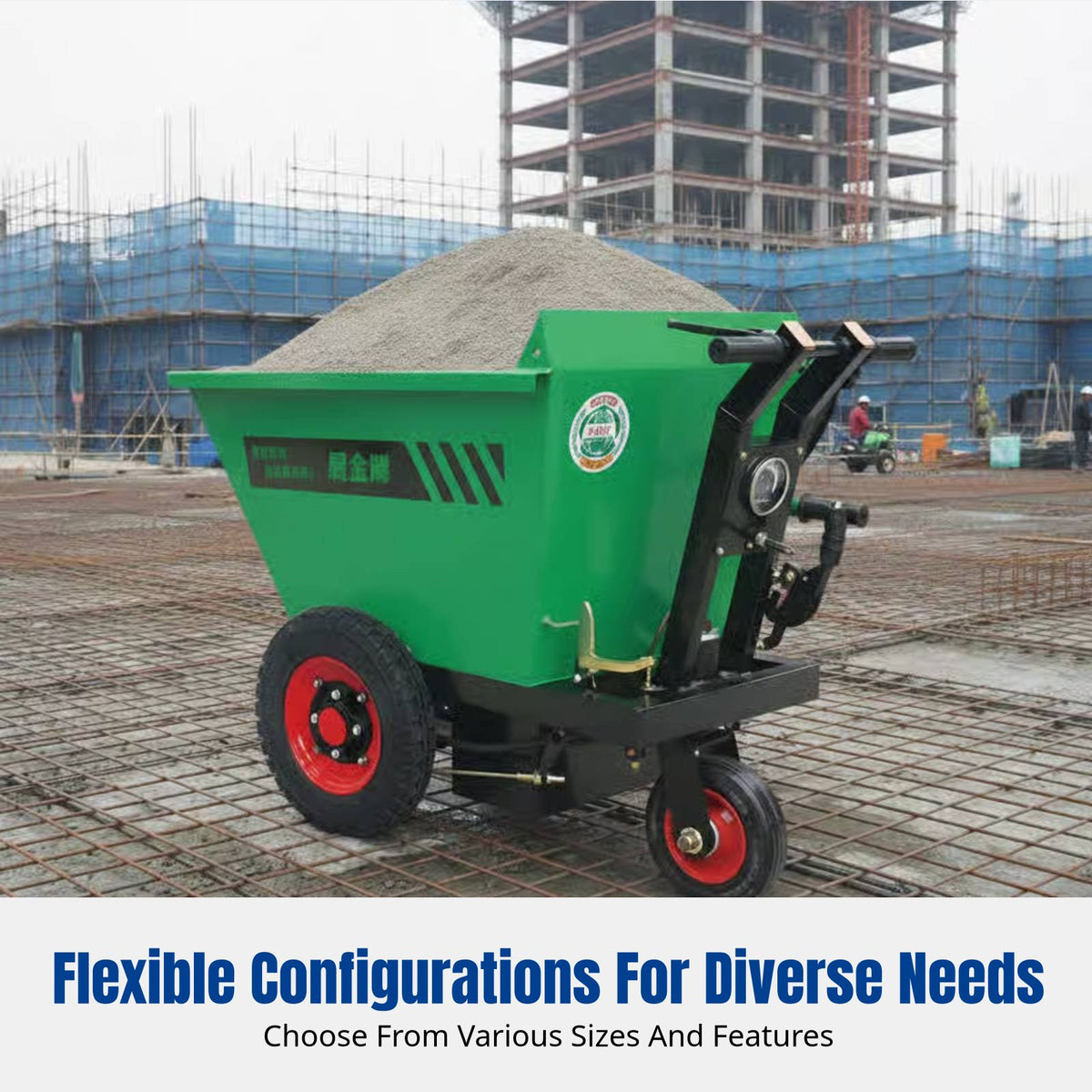Electric Wheelbarrow, Three-Wheel Dump Cart, Heavy-Duty Construction Transport, Hand-Push, Riding, Multi-Function