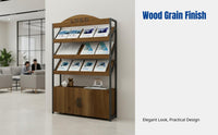Magazine Rack with Cabinet Door, Office Display Shelf, Floor Standing Storage Organizer