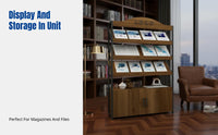 Magazine Rack with Cabinet Door, Office Display Shelf, Floor Standing Storage Organizer
