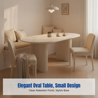 Modern Cream Sintered Stone Dining Table Set, Oval, Space-Saving, Minimalist for Small Apartments, Home