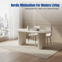 Modern Cream Sintered Stone Dining Table Set, Oval, Space-Saving, Minimalist for Small Apartments, Home