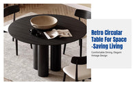 Vintage Designer Round Dining Table, Sturdy Wood, Italian Style for Small Spaces, Home Kitchen, Ash Wood Top
