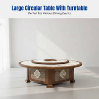 Hotel Dining Table, Electric Marble Round Table, Modern Wood Rotating Hot Pot Table, Large Capacity, Restaurant Banquet