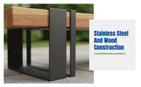 Outdoor Garden Chair, Stainless Steel Bench, Anticorrosive Wood, Modern Courtyard Seat, Wrought Iron Frame