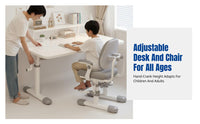 Hand Crank Adjustable Desk, Kids Study Table and Chair Set, Ergonomic Office Desk for Home Study Room