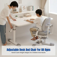 Hand Crank Adjustable Desk, Kids Study Table and Chair Set, Ergonomic Office Desk for Home Study Room