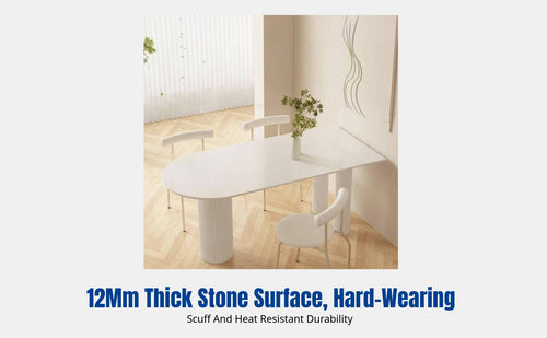 Cream Alabaster Sintered Stone Dining Table Set, Modern Minimalist, Oval, Small Apartment, Home Kitchen