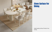 Cream Alabaster Sintered Stone Dining Table Set, Modern Minimalist, Oval, Small Apartment, Home Kitchen