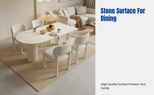 Cream Alabaster Sintered Stone Dining Table Set, Modern Minimalist, Oval, Small Apartment, Home Kitchen