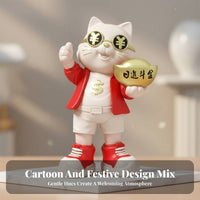 Fortune Cat Figurine, Resin Decor for Shop Counter, Office, Living Room